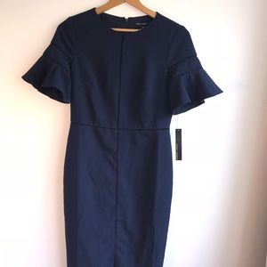Maggy London Navy Crepe Bell Sleeve Sheath Dress
